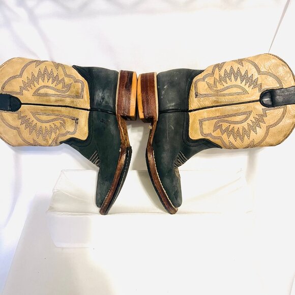 Red Hawk Boot Co.  Cowboy Boots Square Toe Leather-Unisex-Tan/Teal-Mexico-10? - Picture 4 of 16